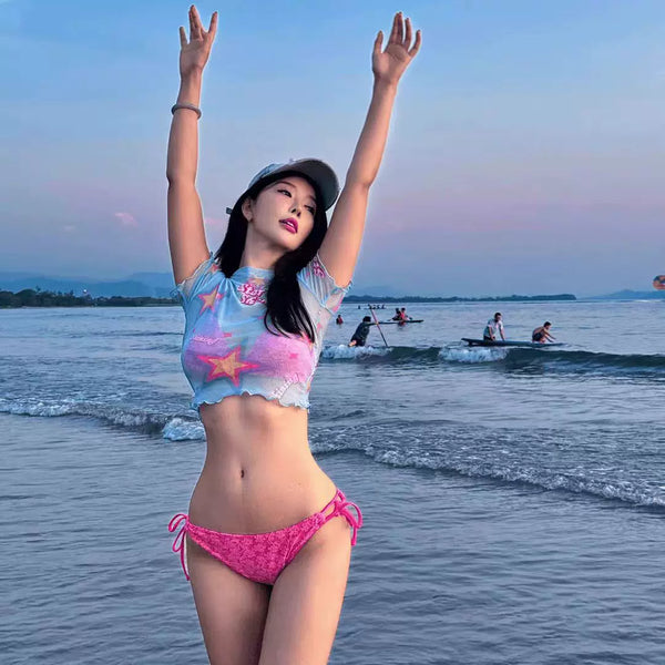 THREE-PIECE PINK BIKINI SET