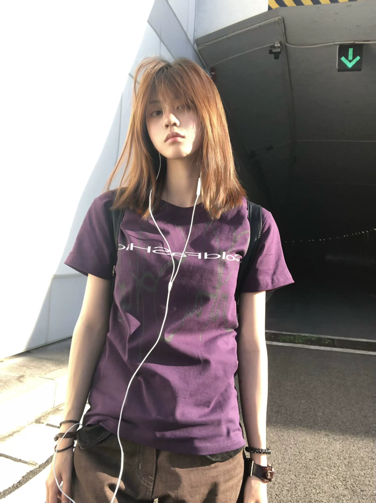 PURPLE PRINTED SHOULDER T-SHIRT