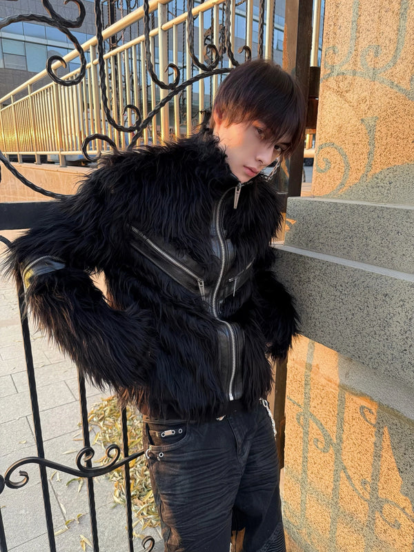 PATCHWORK LEATHER FUR JACKET