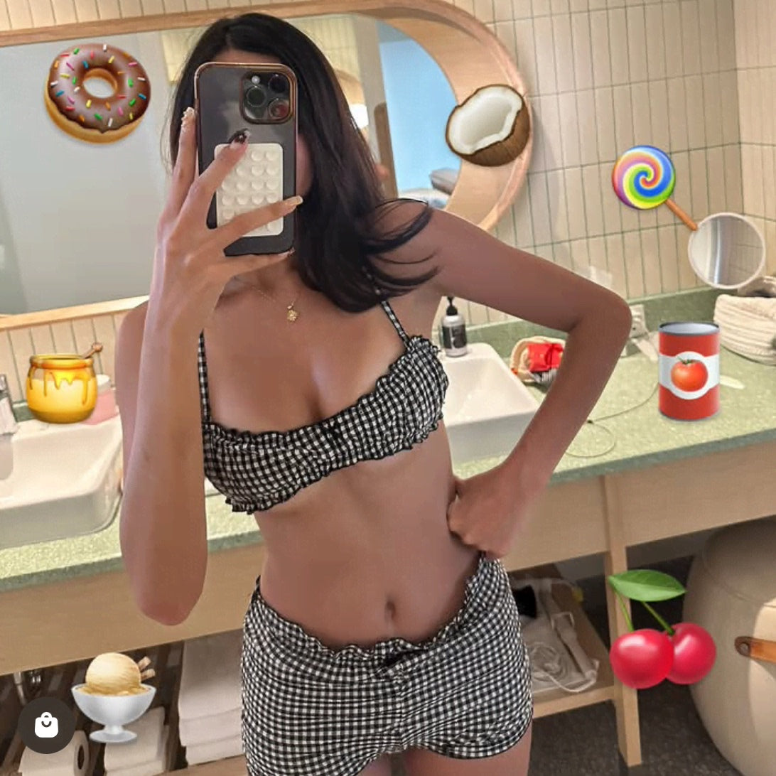 CUTE CHECKERED TWO-PIECE SWIMSUIT