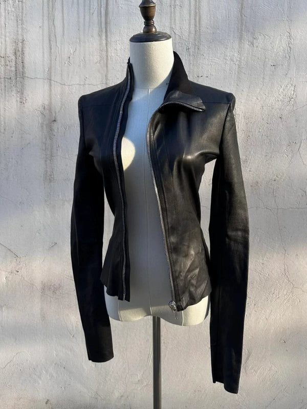 SLIM PU LEATHER BIKER JACKET