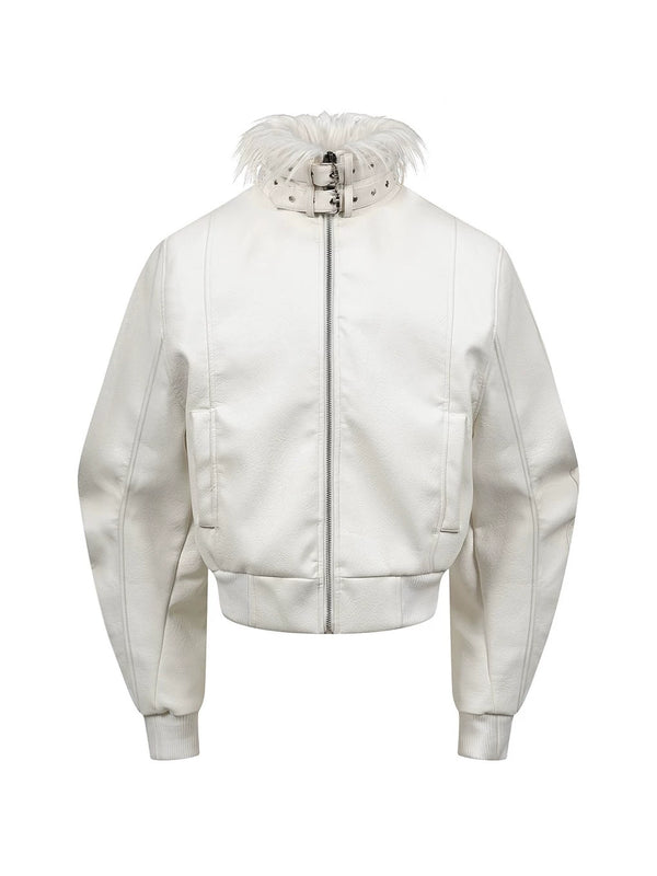 FAUX FUR COLLARED LEATHER JACKET