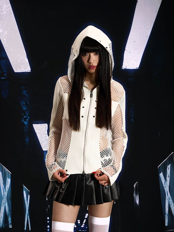 MESH SPLICE ZIPPER JACKET