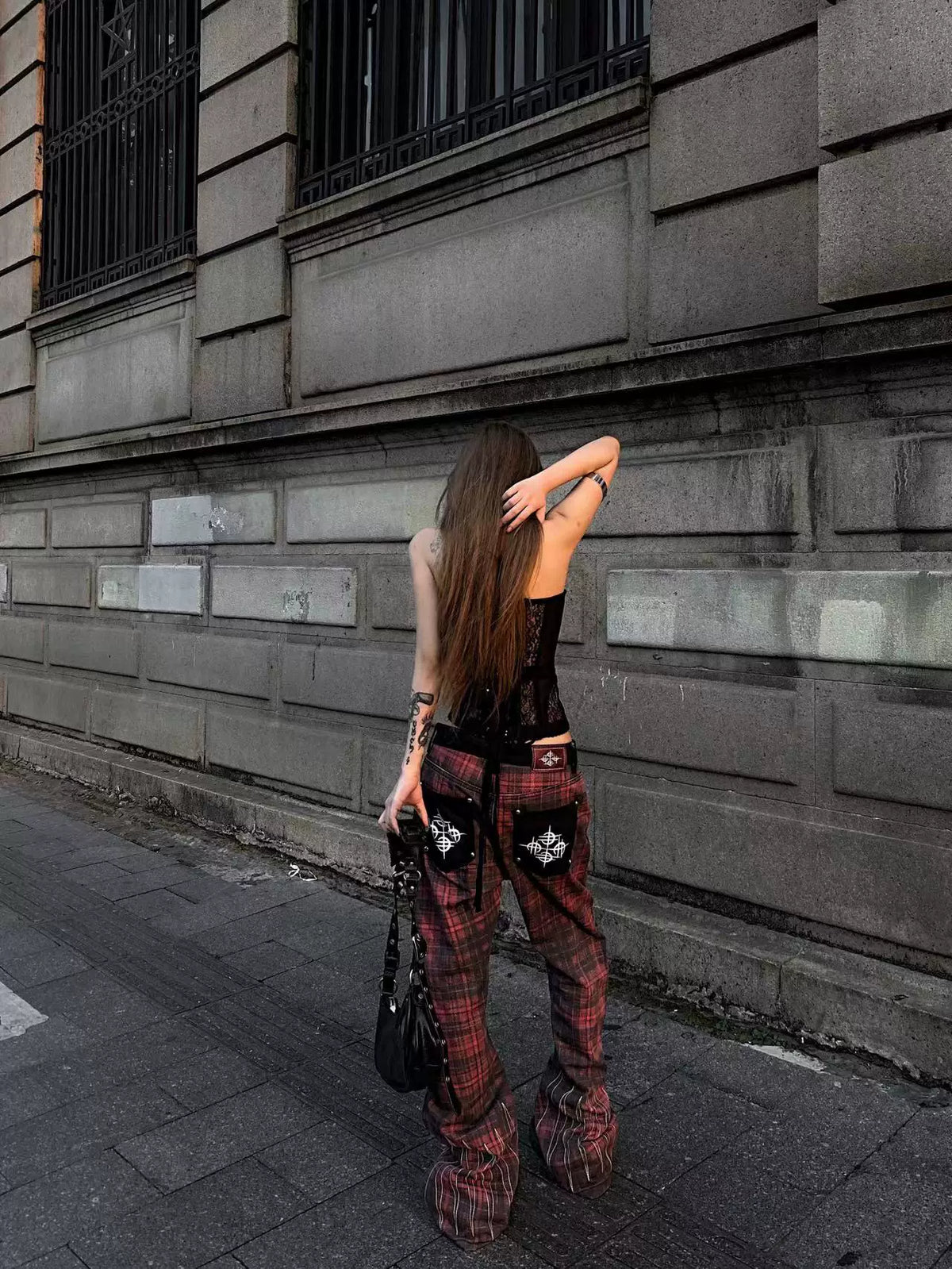 CUSTOM RED PLAID PUNK JEANS