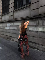 CUSTOM RED PLAID PUNK JEANS