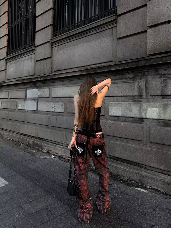 CUSTOM RED PLAID PUNK JEANS