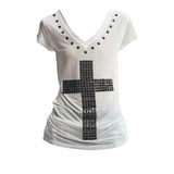 RHINESTONE V-NECK SLIM T-SHIRT