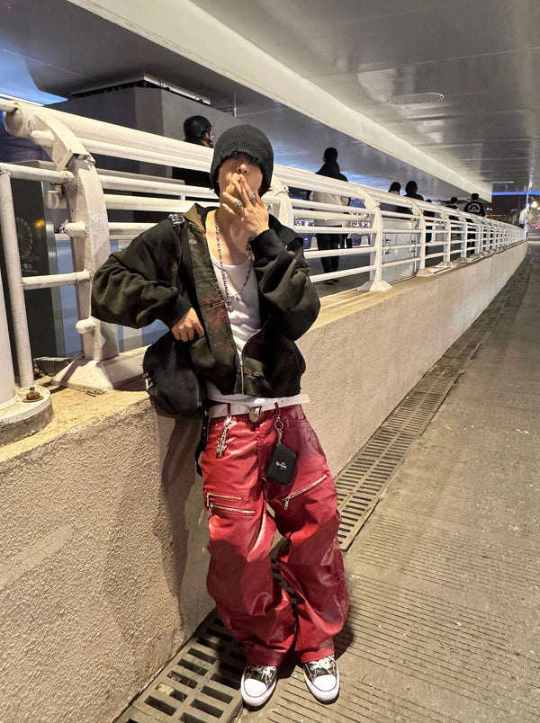 LIQUID METAL PINK COATED PANTS