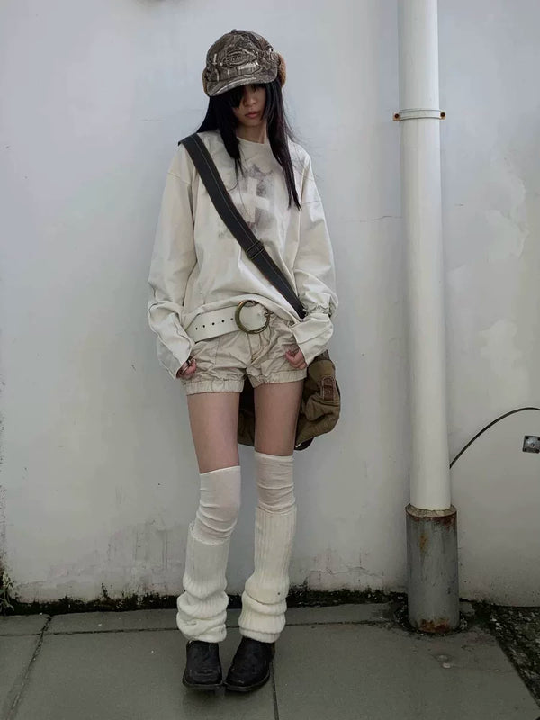 BEIGE PRINTED PLEAT T-SHIRT