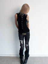 METAL BUTTON HIGH NECK TANK TOP