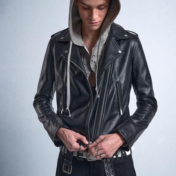 DOUBLE ZIPPER SLIM LEATHER JACKET