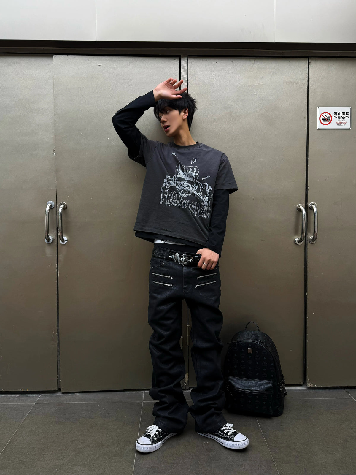 SLIM-FIT LAYERED WAXED JEANS