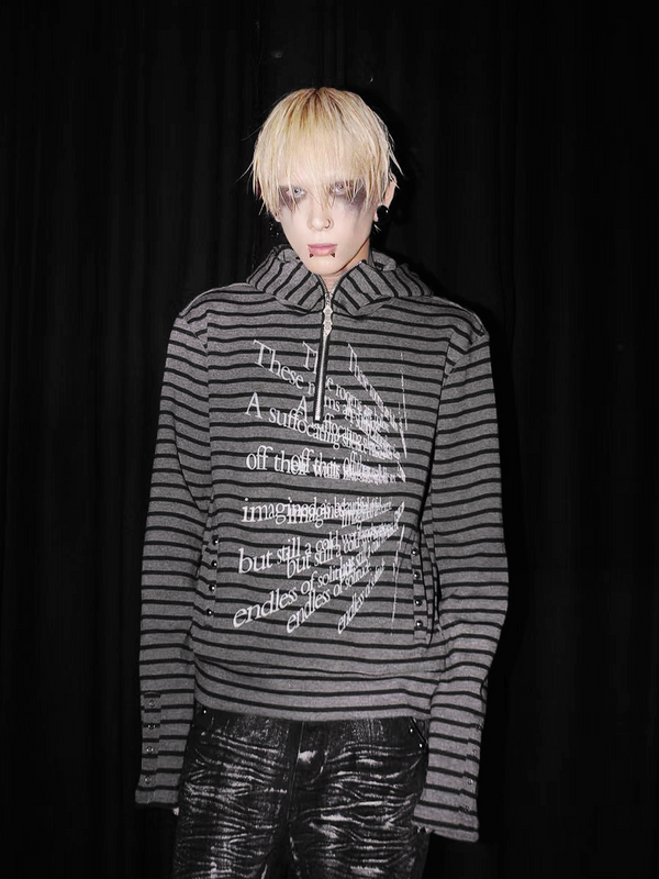 STRIPE ZIPPER HOODIE CARDIGAN