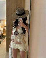 FLIRTY BACKLESS HALTER TWO-PIECE SWIMSUIT