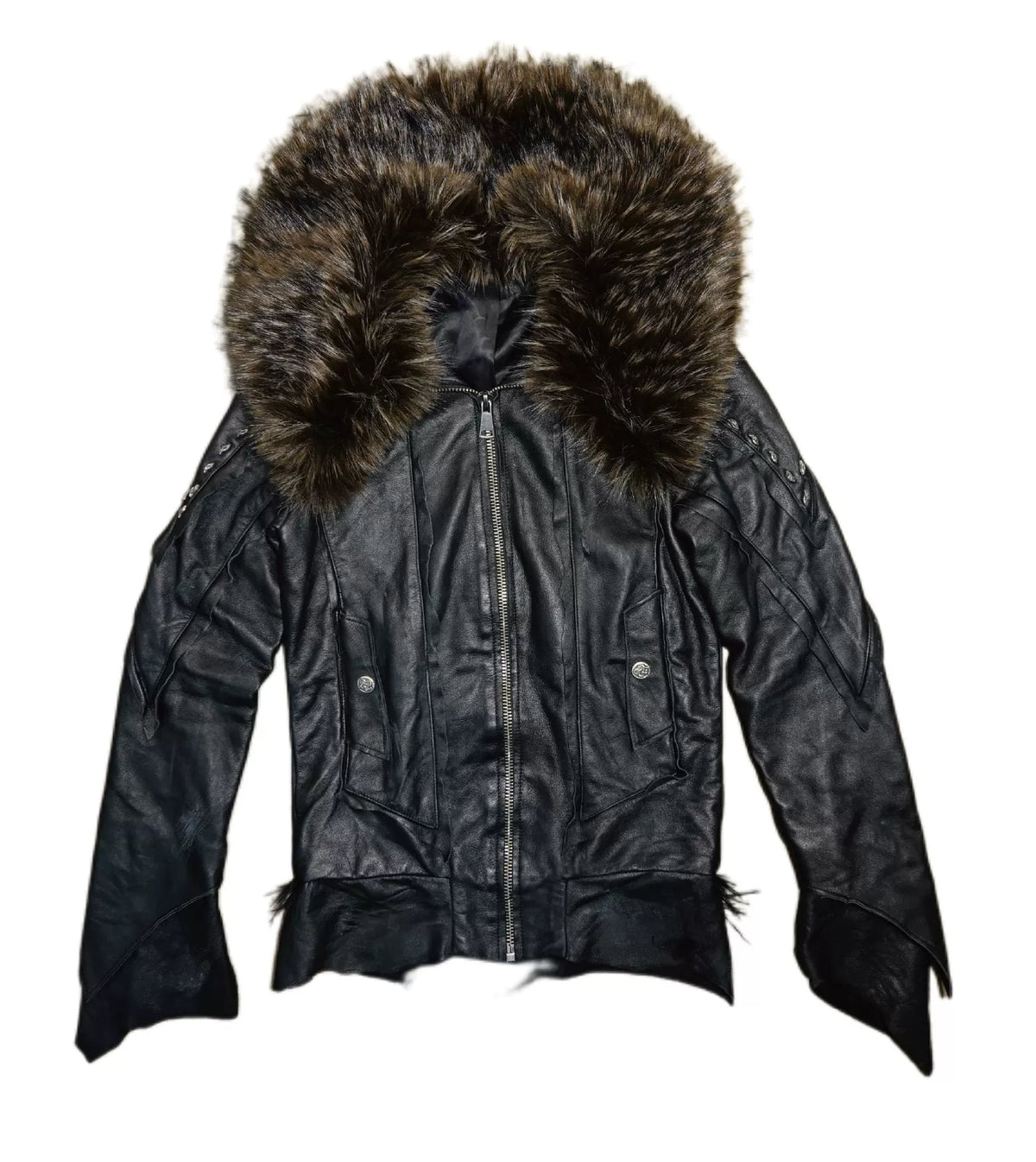 FUR COLLAR RIVET CROP JACKET