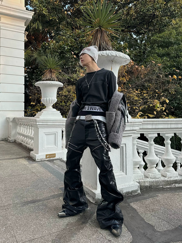 LIQUID METAL COATED ZIPPER PANTS
