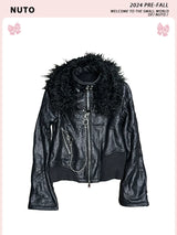 FUR COLLAR LEATHER JACKET
