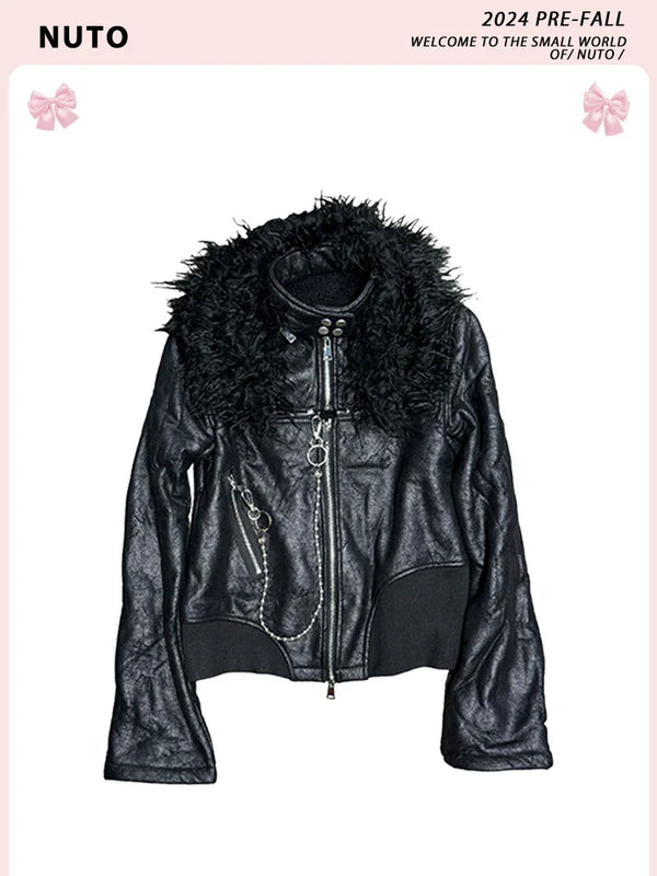 FUR COLLAR LEATHER JACKET