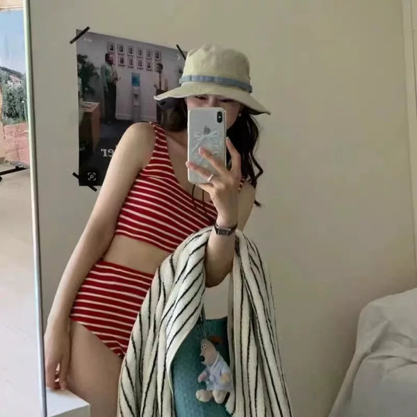 RETRO STRIPED HIGH-WAISTED SWIMSUIT