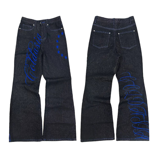 FLORAL EMBROIDERED COW JEANS