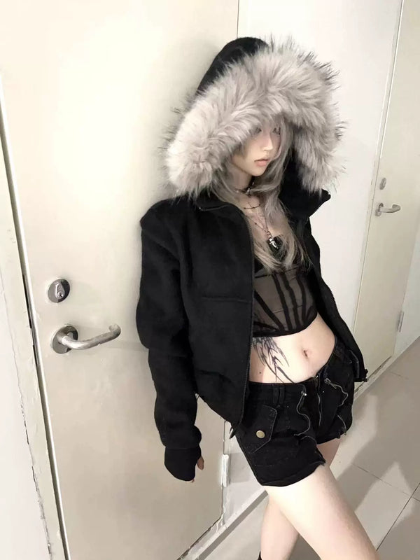 FUR HOODED SWEATSHIRT WITH TASSELS