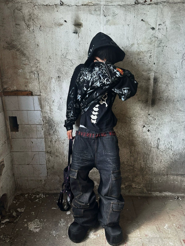 EMBROIDERED A-LINE WORK JEANS