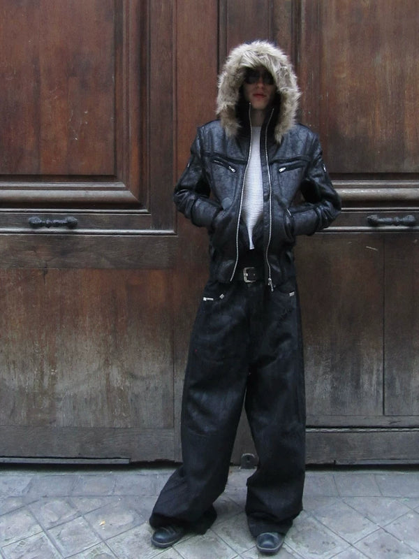 HAND BRUSHED WIDE LEG JEANS