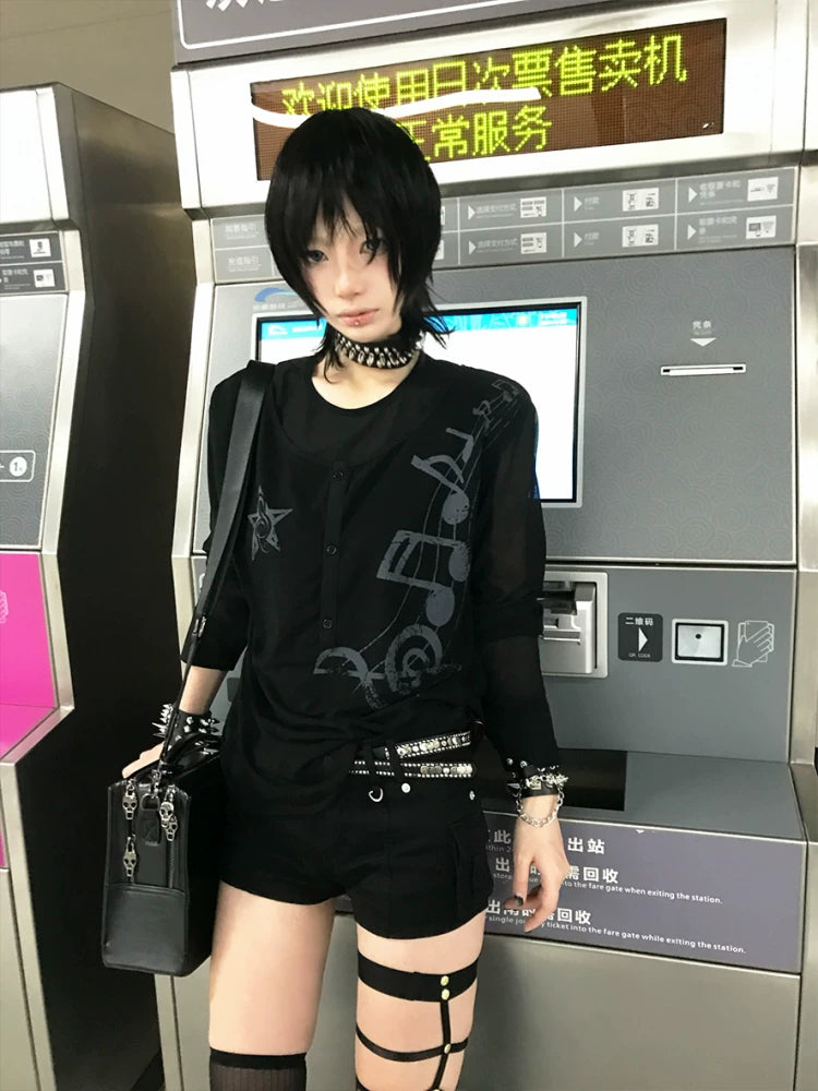TRANSPARENT LAYERED BUTTON T-SHIRT