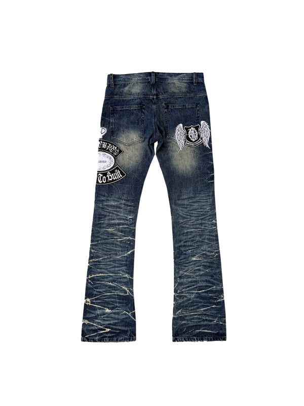 VINTAGE-WASHED PLEATED CAT-EAR JEANS