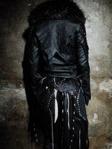 FUR COLLAR RIVET CROP JACKET