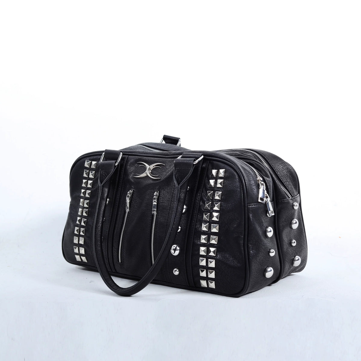 STUDDED LEATHER TRAVEL TOTE