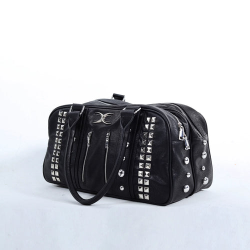 STUDDED LEATHER TRAVEL TOTE
