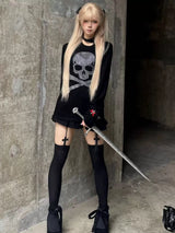 SKULL PATTERN LONG SLEEVE TEE