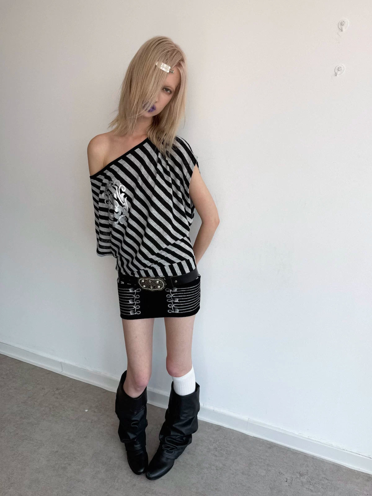 STRIPED BAT SLEEVE T-SHIRT DRESS