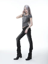 RHINESTONE WINGED U NECK T-SHIRT