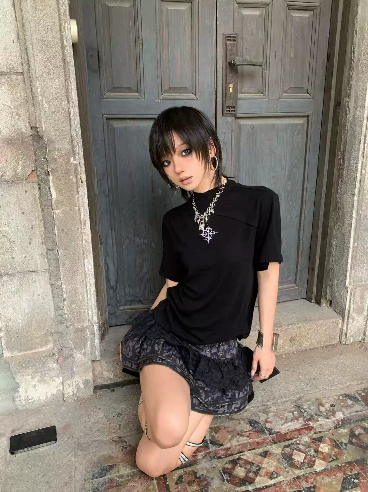 DARKNESS KNIT SQUARE COLLAR DRESS