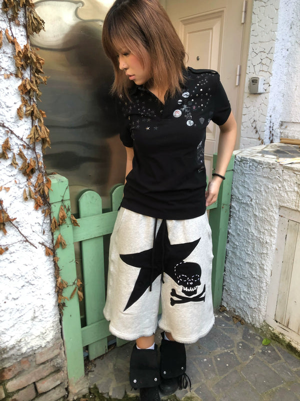 STAR SKULL EMBROIDERED SHORTS