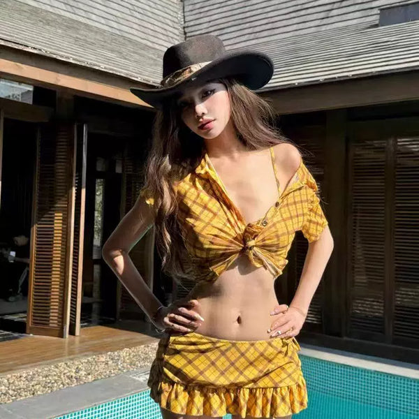 RETRO YELLOW CHECKERED BIKINI SET