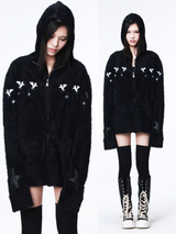 HOODED MOHAIR SWEATER COAT