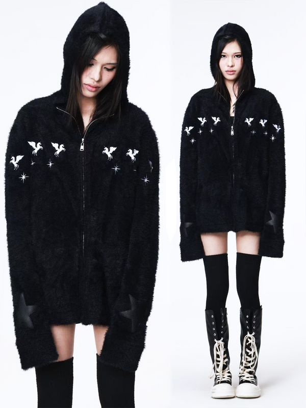 HOODED MOHAIR SWEATER COAT