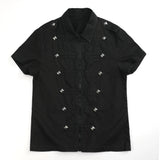 DISTRESSED ZIPPER FRONT SHIRT