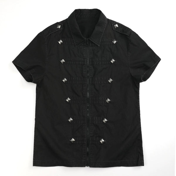 DISTRESSED ZIPPER FRONT SHIRT