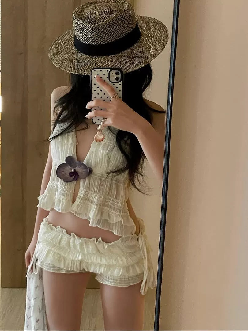 FLIRTY BACKLESS HALTER TWO-PIECE SWIMSUIT