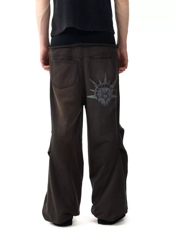 SKULL PRINT DRAWSTRING SWEATPANTS