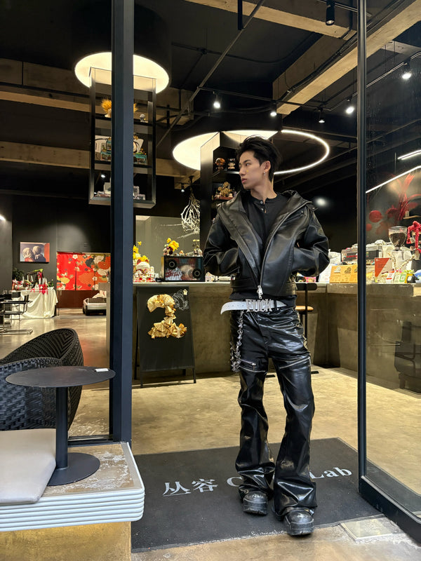 LIQUID METAL COATED ZIPPER PANTS