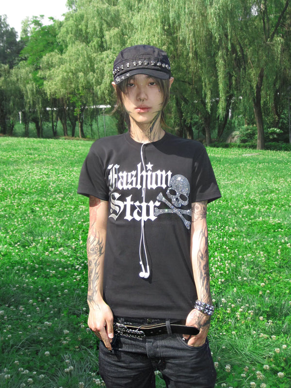RHINESTONE SHOULDER TEE