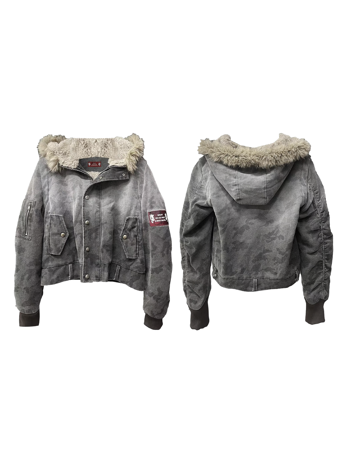 HOODED BOMBER JACKET WITH BADGE