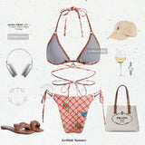 CHECKERED TIE-STRAP BIKINI SET