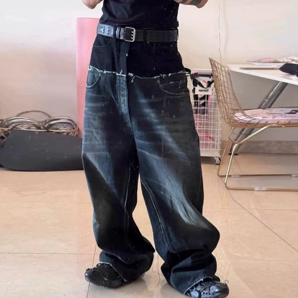 CUT-UP DOUBLE-LAYER BAGGY JEANS