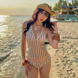 STRIPED HALTER BIKINI SET